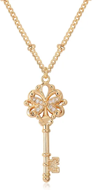 VACRONA Dainty Gold Necklace for Women 14K Gold Plated Butterfly Key Cubic Zirconia Pendant Necklace Simple Jewelry Set Gifts for Women