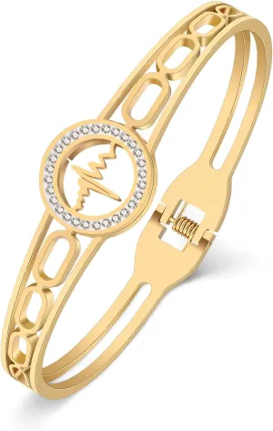 Valentine's Day Stainless Steel 18K Gold Silver Plated Crystal ECG Love Heartbeat Bracelets EKG Wave Hollow Out Cuff Bangle Jewelry For Women Charms Friendship Gifts