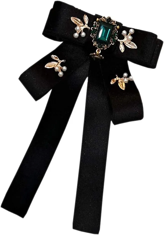 Versailles series Baroque elegant Brooches Pin for Women Girls Pre-Tied Bowknot Pin delicate ribbon Bow Tie accessory