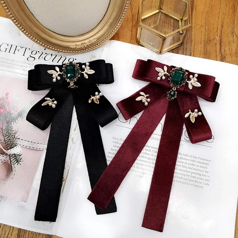 Versailles series Baroque elegant Brooches Pin for Women Girls Pre-Tied Bowknot Pin delicate ribbon Bow Tie accessory