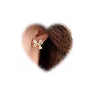 Vintage Bow Earrings for Women White Enamel Bow Knot Earrings Gold Bow Stud Earrings Minimal Bow Tie Earrings for Girls Gifts