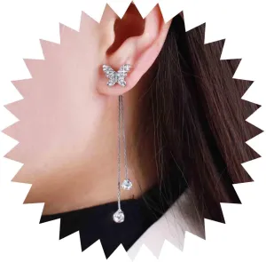Vintage Crystal Butterfly Stud Earrings Silver Rhinestone Dangle Earrings Cz Fringe Tassel Earrings Cz Pearl Butterfly Earrings Jewelry for Women and Girls