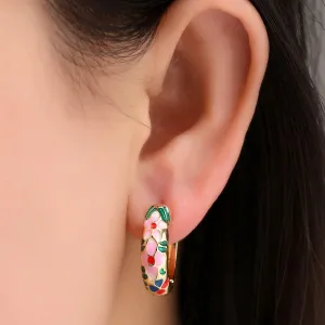 Vintage Enamel Flower Small Hoop Earrings, Retro Japanese Style Flowers Ear Clip-on for Women Delicate Jewelry Mother's Day Gift (G colorful)