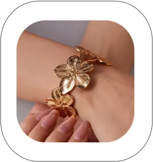 Vintage Gold Metal Butterfly Bangle Bracelet Wide Chunky Cuff Bracelet Punk Floral Design Statement Accessories Costume Party