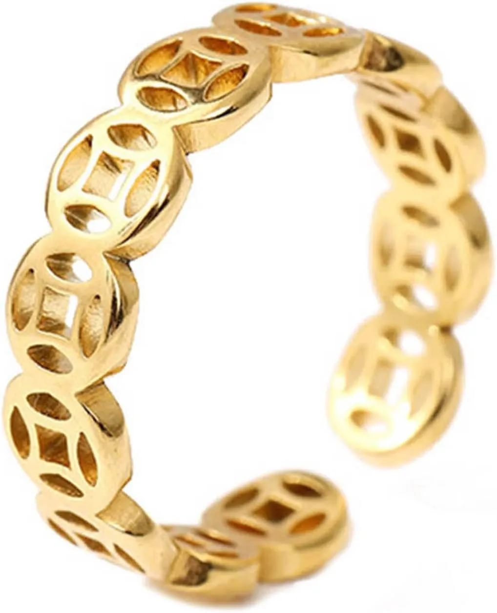 Vintage Money Catcher Coin Ring for Women Men Fashion Versatile Finger Rings Wealth Luckly Ring Stainless Steel Jewelry