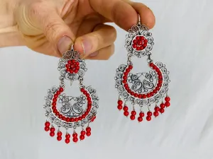 Vintage Oaxacan Filigree Earrings. Coral. Sterling Silver. Mexico. Frida Kahlo