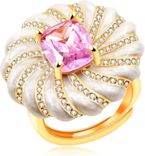 Vintage Pink Cubic Zirconia Enamel Ring - Elegant Spiral Design, Luxurious French Vintage Style Jewelry for Women - Ideal Gift for Her