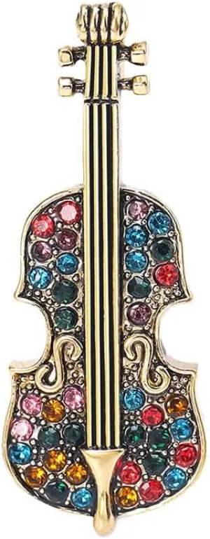 Vintage Violin Rhinestone Brooch Pin for Women Girls Colorful Crystal Musician Instrument Cello Fiddle Pins Clip Lapel Sweater Dress Suit Coat Badges Backpacks Brooches Pins Dainty Jewelry Gifts Clothes Accessories
