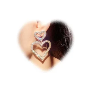 W WEILIRIAN Boho Large Crystal Heart Earrings for Women Rhinestone Heart Dangle Earrings Big Hollow Heart Drop Earrings Gold Cz Heart Earrings Statement Heart Earrings Jewelry for Girls (Gold)