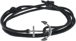 West Coast Paracord Men's Adjustable Nautical Anchor and Fish Hook Wrap Cuff Bracelets - Made of Nylon Rope (Black, Silver Anchor)