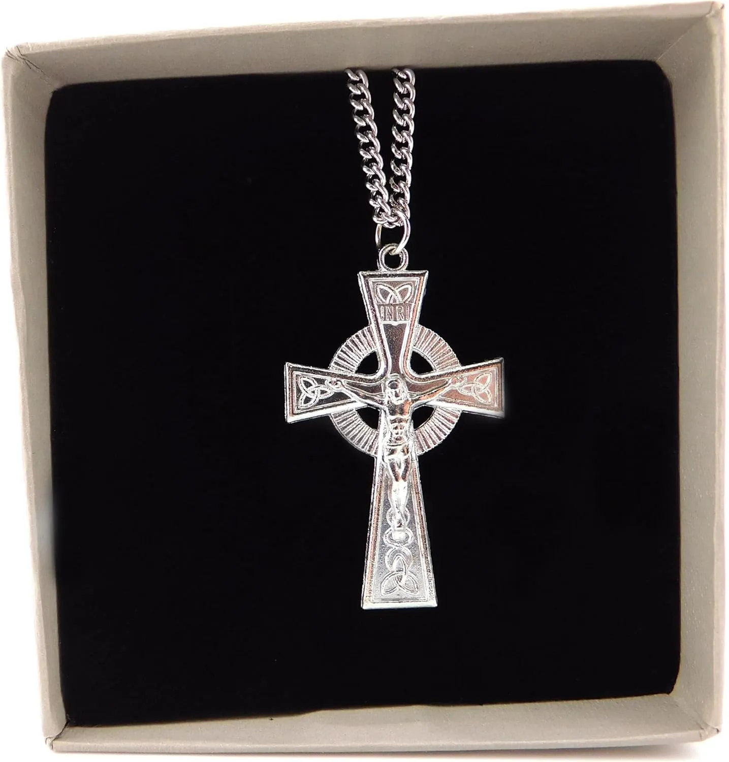 Westmon Works Celtic Cross Pendant Necklace for Men oe Women Metal Crucifix with Irish Catholic Holy Card in Decorative Box
