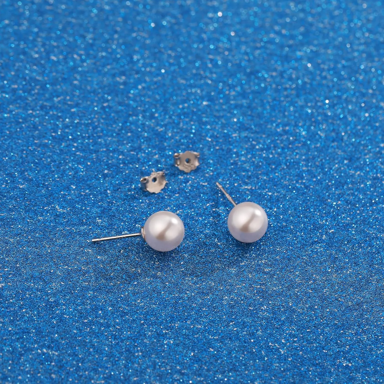 White Gold Plated Sterling Silver Pearl Stud Earrings for Women, White Pearl Wedding Earrings Hypoallergenic Jewelry