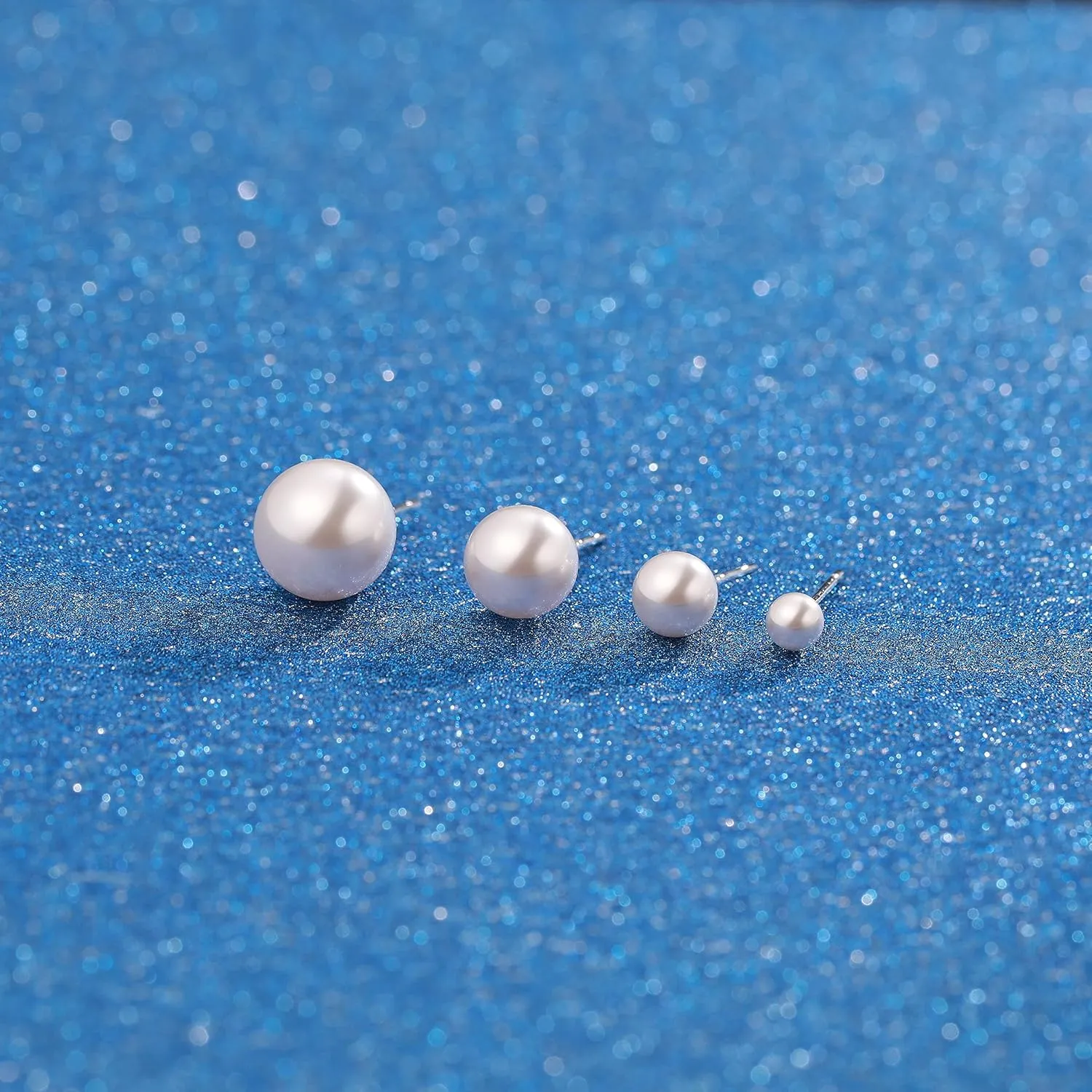 White Gold Plated Sterling Silver Pearl Stud Earrings for Women, White Pearl Wedding Earrings Hypoallergenic Jewelry