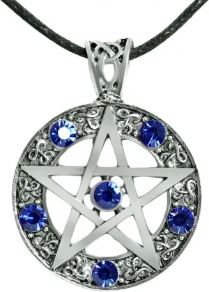 Wiccan Pentacle Pentagram Talisman Necklace with Ruby-Like CZ  Gothic Wicca Jewelry in Multiple Stone Colors with Adjustable Rope Necklace