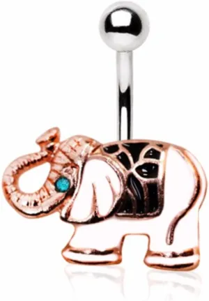 WildKlass Jewelry White Elephant Navel Ring Rose Gold Plated 316L Stainless Steel