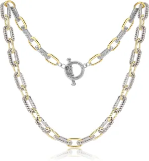 Women's Link Necklace 18k Gold Plated Double Twist Wire Gold and Silver 2 Tone Chain Necklaces Christmas New Year Jewelry
