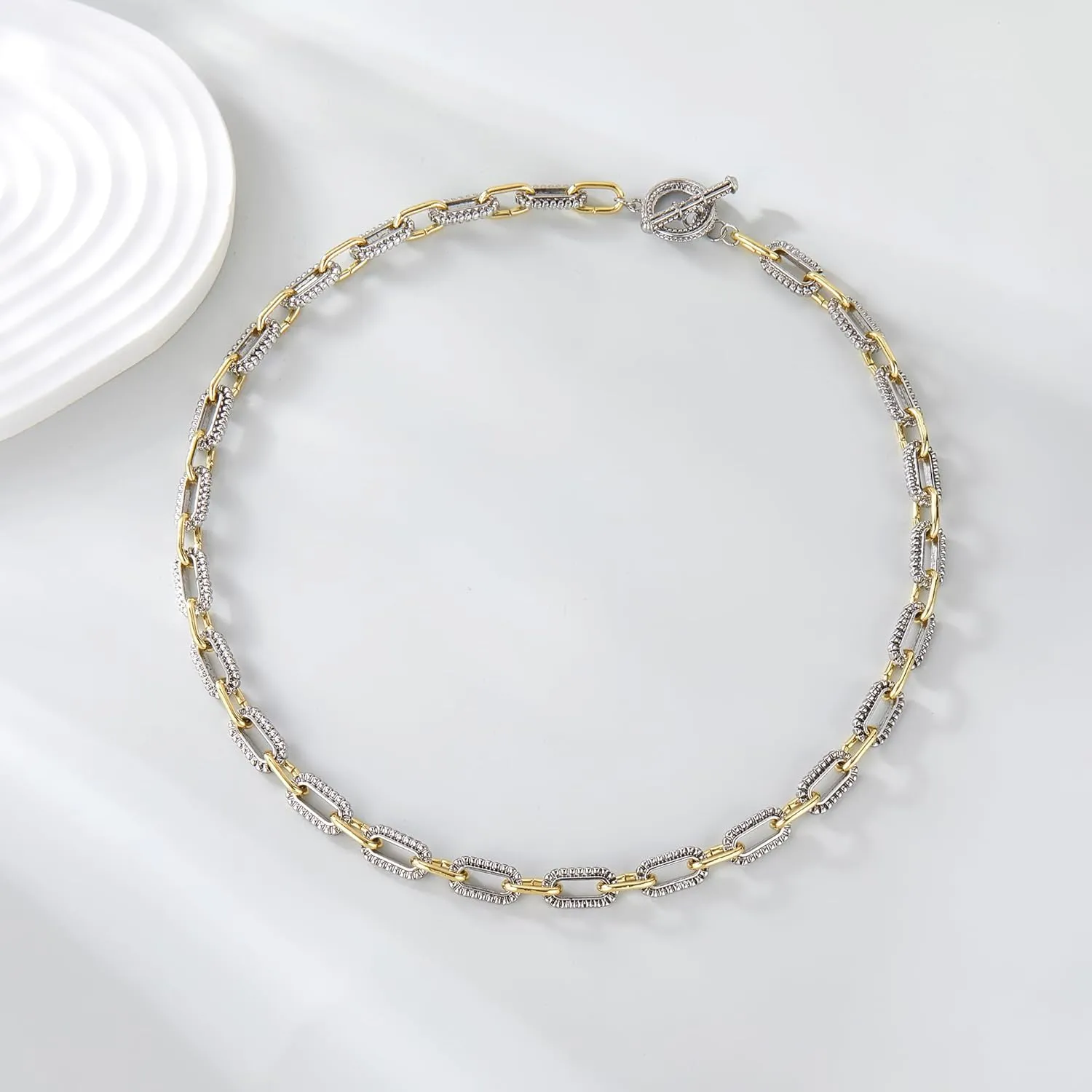 Women's Link Necklace 18k Gold Plated Double Twist Wire Gold and Silver 2 Tone Chain Necklaces Christmas New Year Jewelry