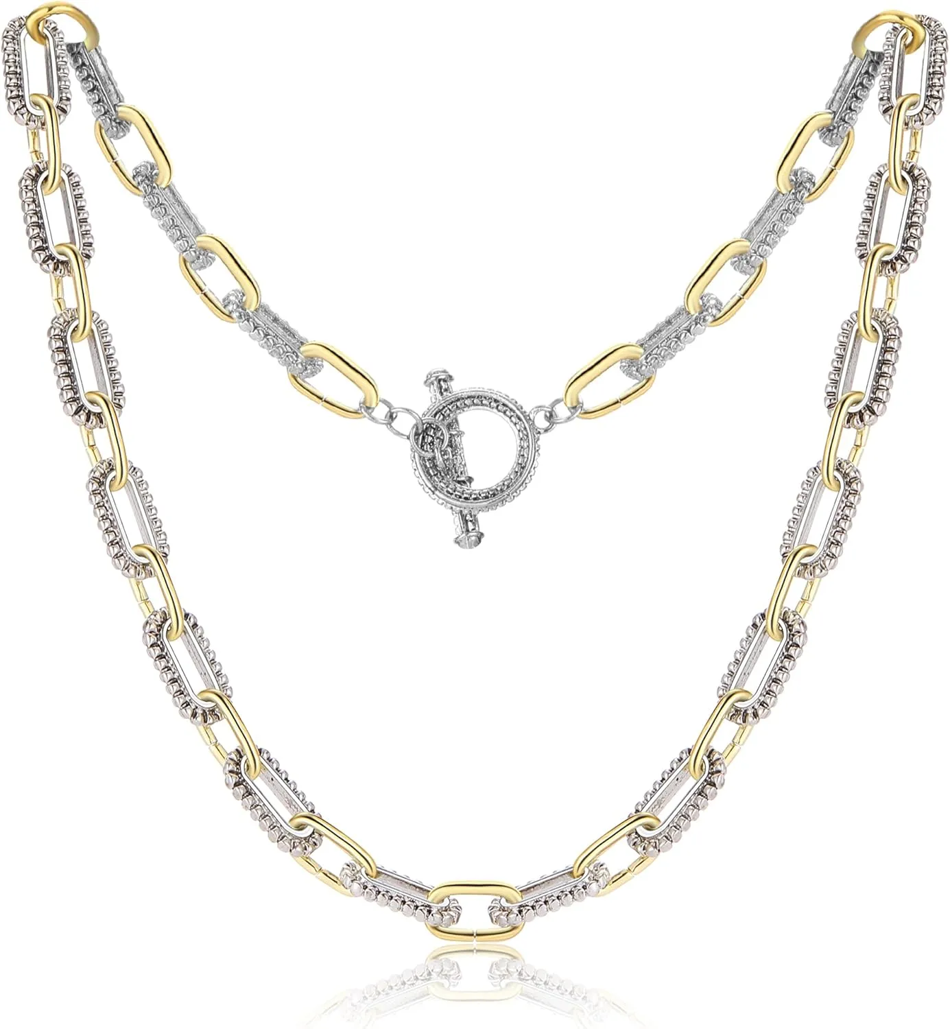 Women's Link Necklace 18k Gold Plated Double Twist Wire Gold and Silver 2 Tone Chain Necklaces Christmas New Year Jewelry