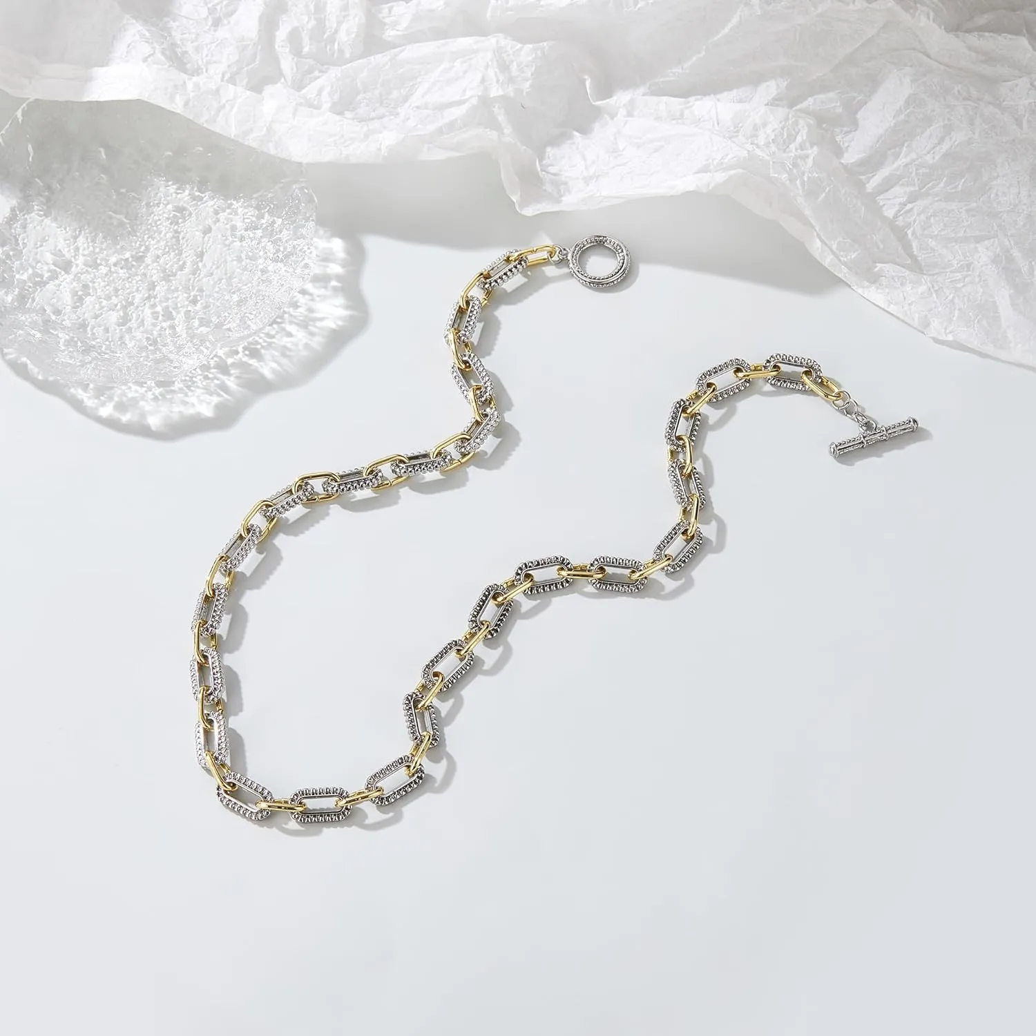 Women's Link Necklace 18k Gold Plated Double Twist Wire Gold and Silver 2 Tone Chain Necklaces Christmas New Year Jewelry