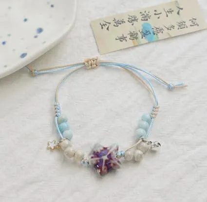 XAM Summer Starfish Ceramic Beaded Adjustable Friendship Bracelet Fresh and Elegant Marine Style