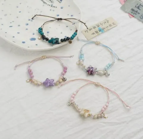 XAM Summer Starfish Ceramic Beaded Adjustable Friendship Bracelet Fresh and Elegant Marine Style