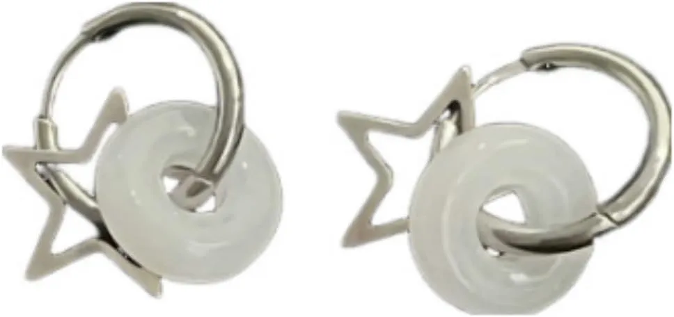 Y2k Star Earrrings Aesthetic Small Jade Star Hoop Earrings for Women Five-pointed star earrings in imitation of jade earrings