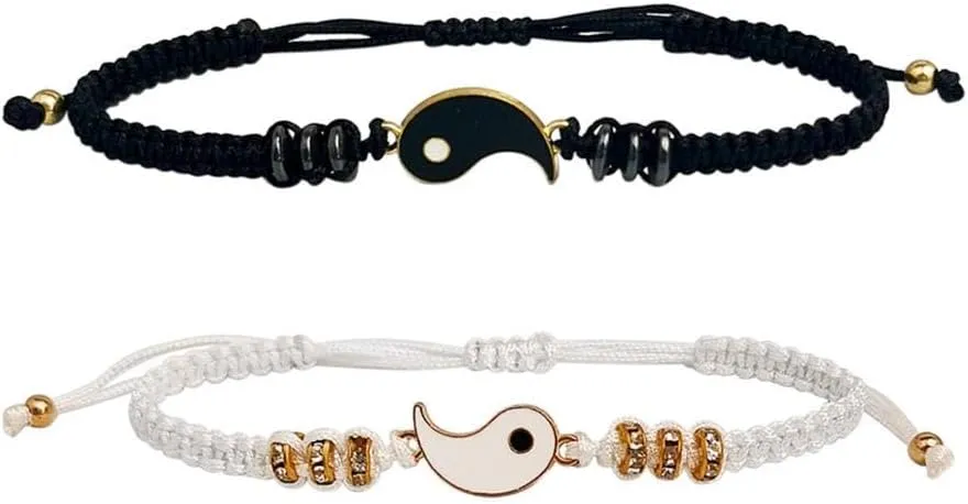 Yin Yang Matching Bracelets for Men and Women Friend Couple Bracelets Adjustable Rope Cord Bracelet Bangle for Couple BFF Matching Bracelet Friendship Jewelry Gifts