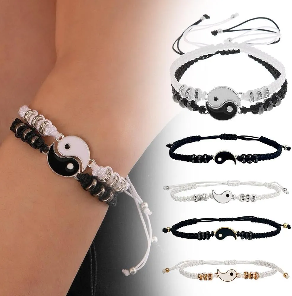 Yin Yang Matching Bracelets for Men and Women Friend Couple Bracelets Adjustable Rope Cord Bracelet Bangle for Couple BFF Matching Bracelet Friendship Jewelry Gifts