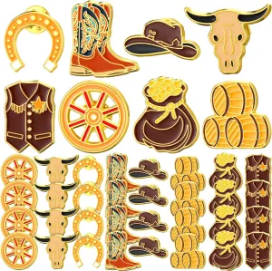 Yinkin 32 Pcs Cowboy Western Lapel Pin Western Cowboy and Cowgirl Pins Brooch Cowboy Hat Pins Alloy Jewelry Decorations for Backpack Party Accessories