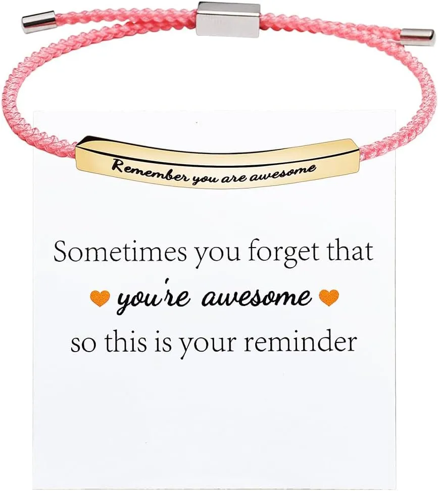 You Are Awesome Inspirational Bracelets for Women Adjustable Handmade Braided Bracelet Stainless Steel Tube Engraved Inspirational Bracelet Birthday Valentines Jewelry Gifts for Teen Girls
