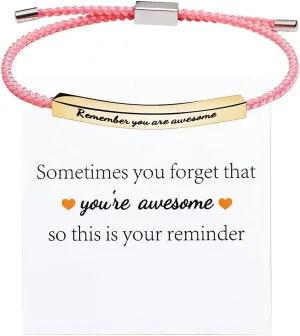 You Are Awesome Inspirational Bracelets for Women Adjustable Handmade Braided Bracelet Stainless Steel Tube Engraved Inspirational Bracelet Birthday Valentines Jewelry Gifts for Teen Girls