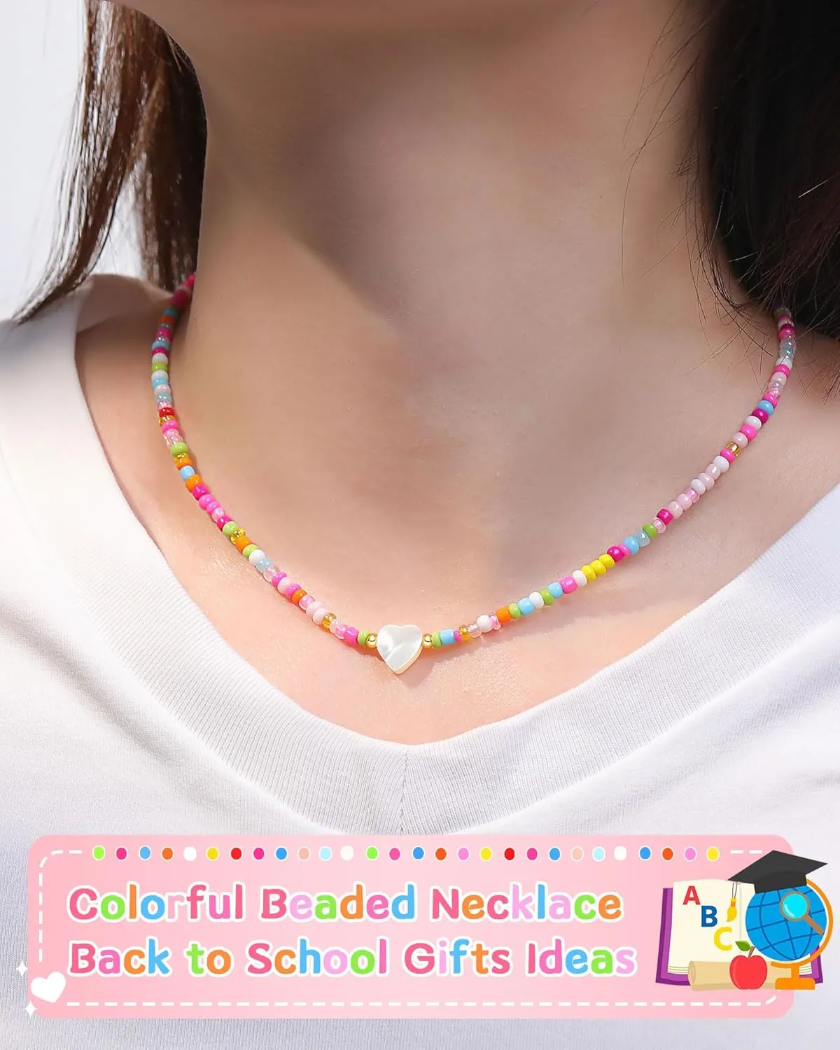 You're Braver Than You Believe - Colorful Beaded Heart Necklace Back to School Christmas Valentines Birthday Gifts for Teens