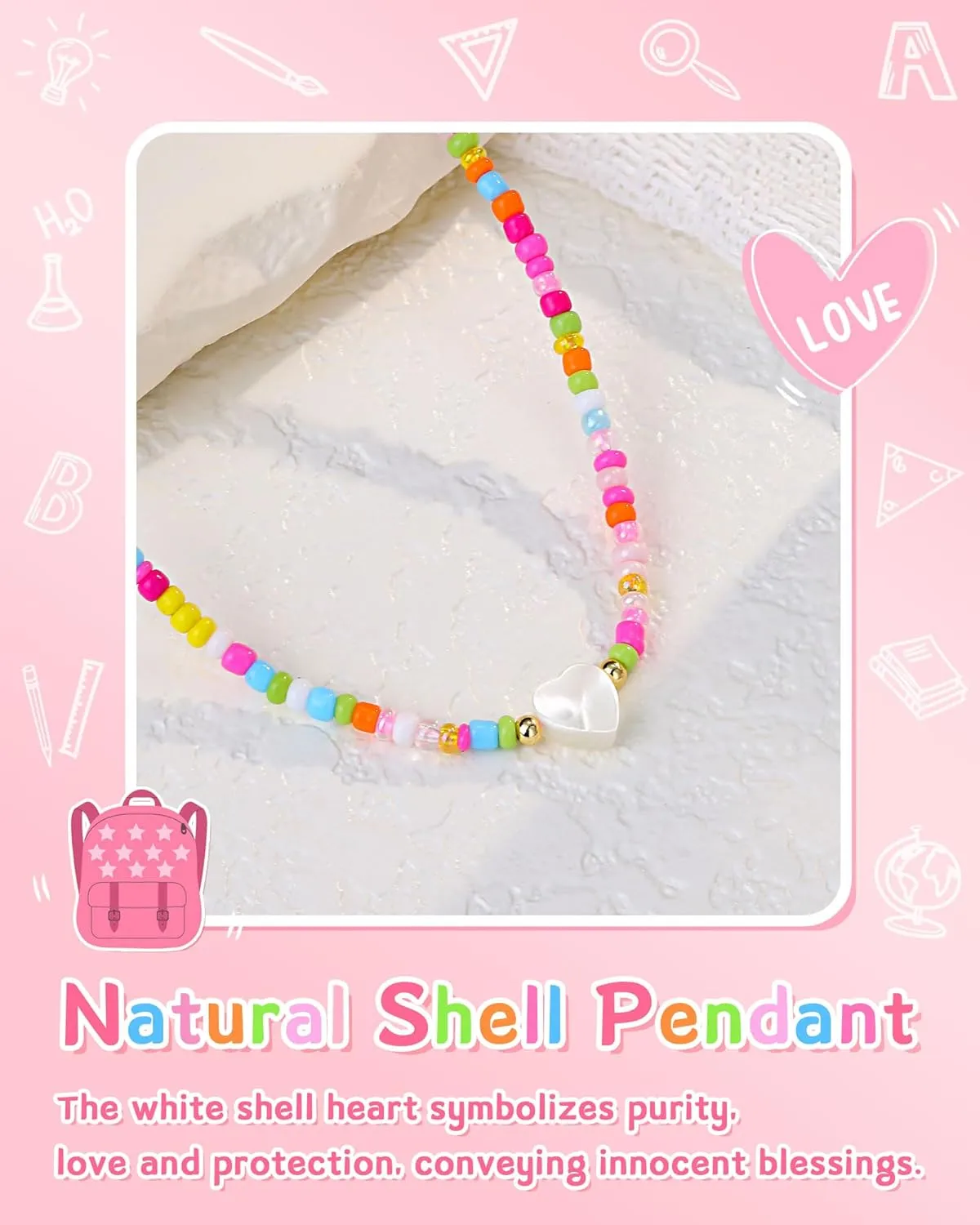 You're Braver Than You Believe - Colorful Beaded Heart Necklace Back to School Christmas Valentines Birthday Gifts for Teens