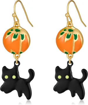 YUJIE Halloween Earrings Black Cat Earrings Pumpkin Dangle Earrings for Women Cute Holiday Costume Jewelry