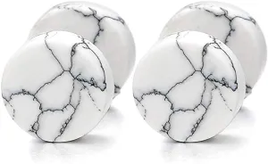 YZstyle 2pcs 10MM Marble Stud Earrings Men Women, Steel Cheater Fake Ear Plugs Gauges Illusion Tunnel