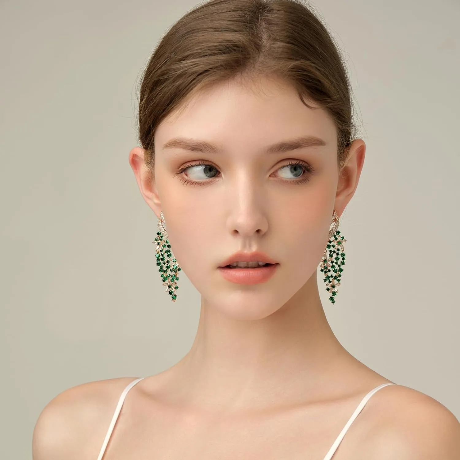 Zircon Gemstone Drop Dangle Earrings, Rhinestone Cluster Earrings Luxury Bridal Flower Fashion Jewelry, 18K Gold Plated 925 Sterling Silver Posts Sparkly Evening Dressy Earrings