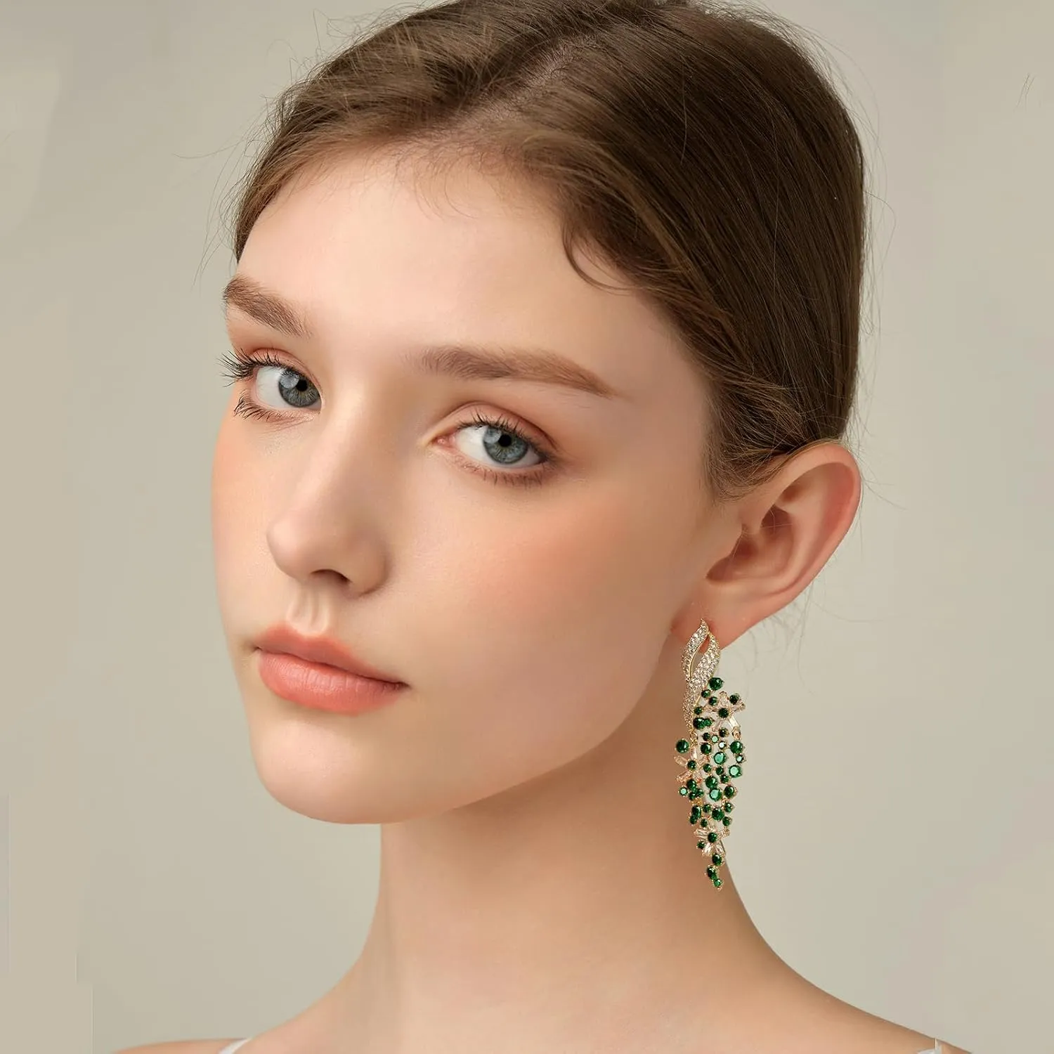 Zircon Gemstone Drop Dangle Earrings, Rhinestone Cluster Earrings Luxury Bridal Flower Fashion Jewelry, 18K Gold Plated 925 Sterling Silver Posts Sparkly Evening Dressy Earrings